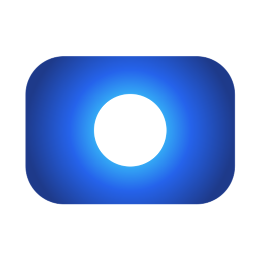 OhRec mark: a blue video frame with a glowing record disc in the center — a live camera on a screen